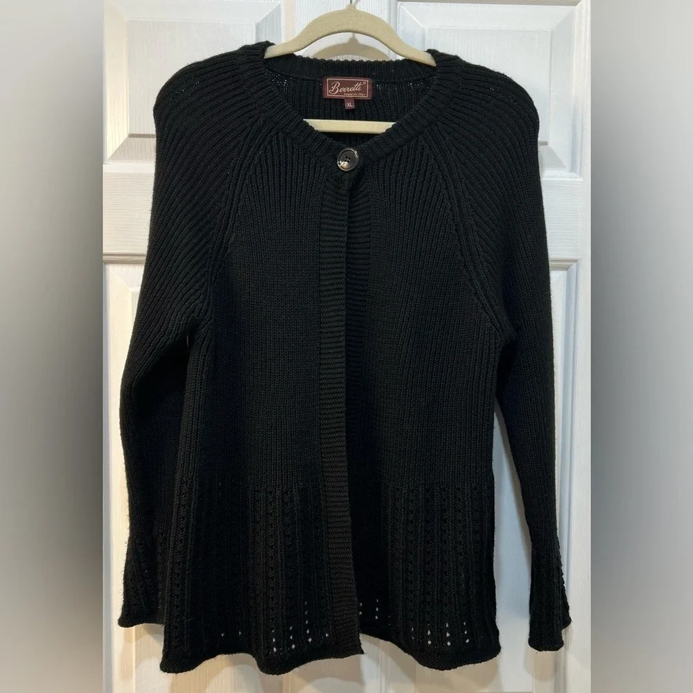 Berretti Merino Wool‎ Infused Cardigan Sweater XL Italy Crochet Cuff Cottagecore